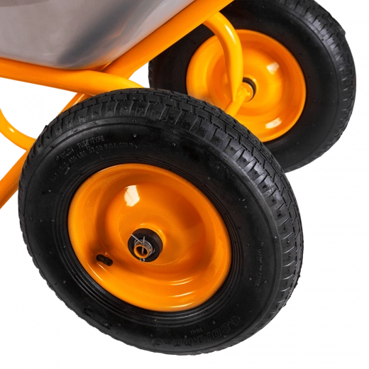 Тачка строительная двухколесная 110л/350кг усиленная, желтая, корыто овальное UNIK  