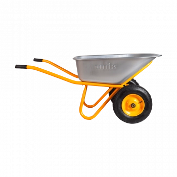 Тачка строительная двухколесная 110л/350кг усиленная, желтая, корыто овальное UNIK   Тачка строительная двухколесная 110л/350кг усиленная, желтая, корыто овальное UNIK