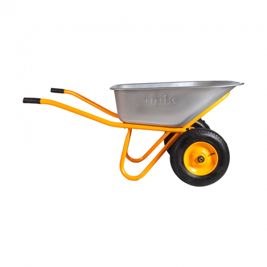 Тачка строительная двухколесная 110л/350кг усиленная, желтая, корыто овальное UNIK  