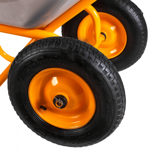 Тачка строительная двухколесная 110л/350кг усиленная, желтая, корыто овальное UNIK  