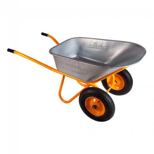 Тачка строительная двухколесная 110л/350кг усиленная, желтая, корыто овальное UNIK  