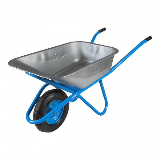 Тачка строительная одноколесная 110л200кг усиленная, синяя, колесо с втулкой 40080, прямоугольное корытоUNIK 1