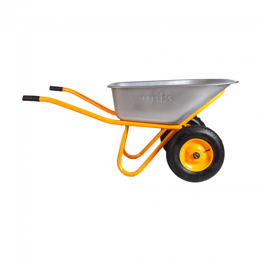 Тачка строительная двухколесная 110л/350кг усиленная, желтая, корыто овальное UNIK  